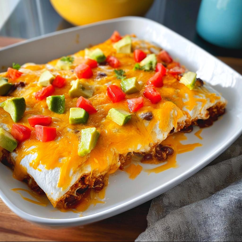 Close-up of cheesy enchiladas topped with diced tomatoes and avocado, part of 25-Ingredient Healthy Meals Recipes.