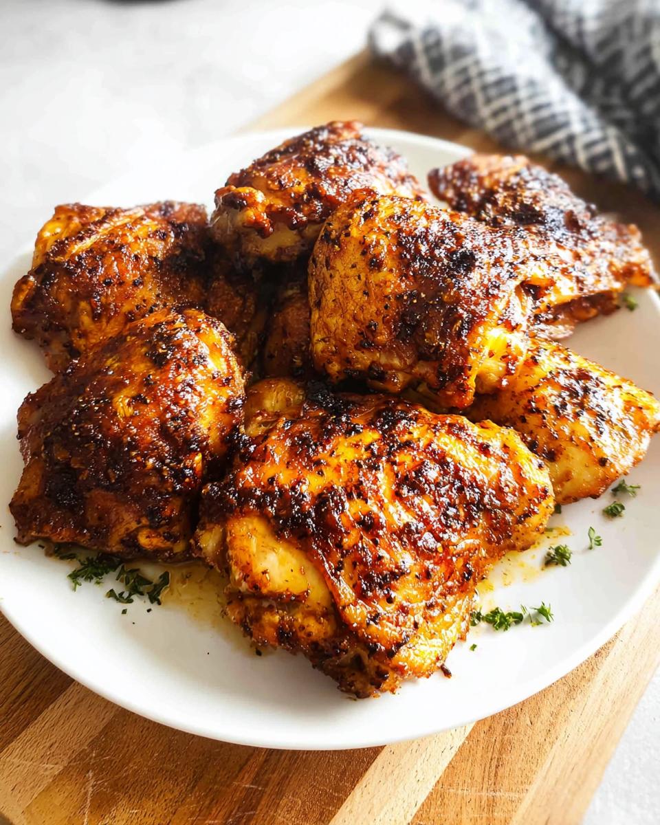 A plate of perfectly baked chicken thighs with crispy skin, seasoned with spices, part of The Only Chicken Thigh Recipes Recipe You’ll Need.