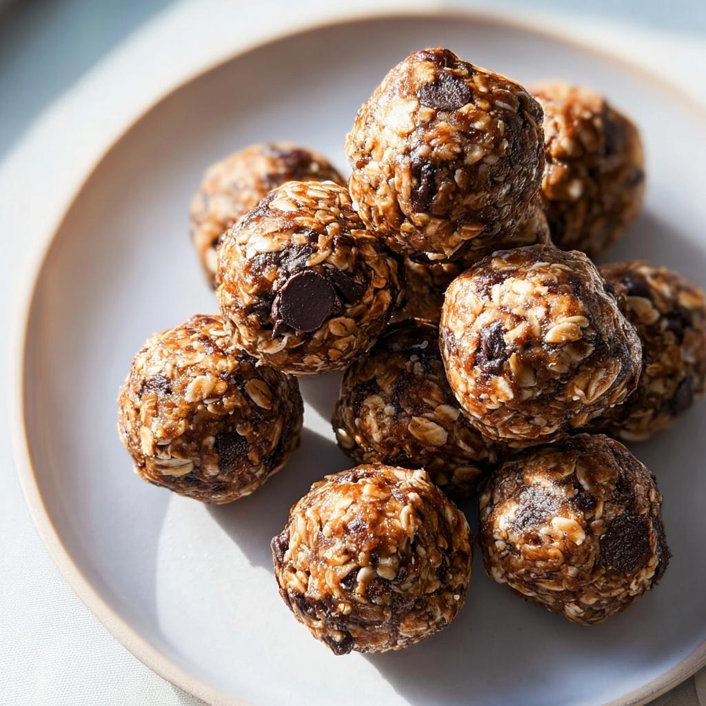 A pile of chocolate chip oat energy balls, a perfect breakfast idea recipe.