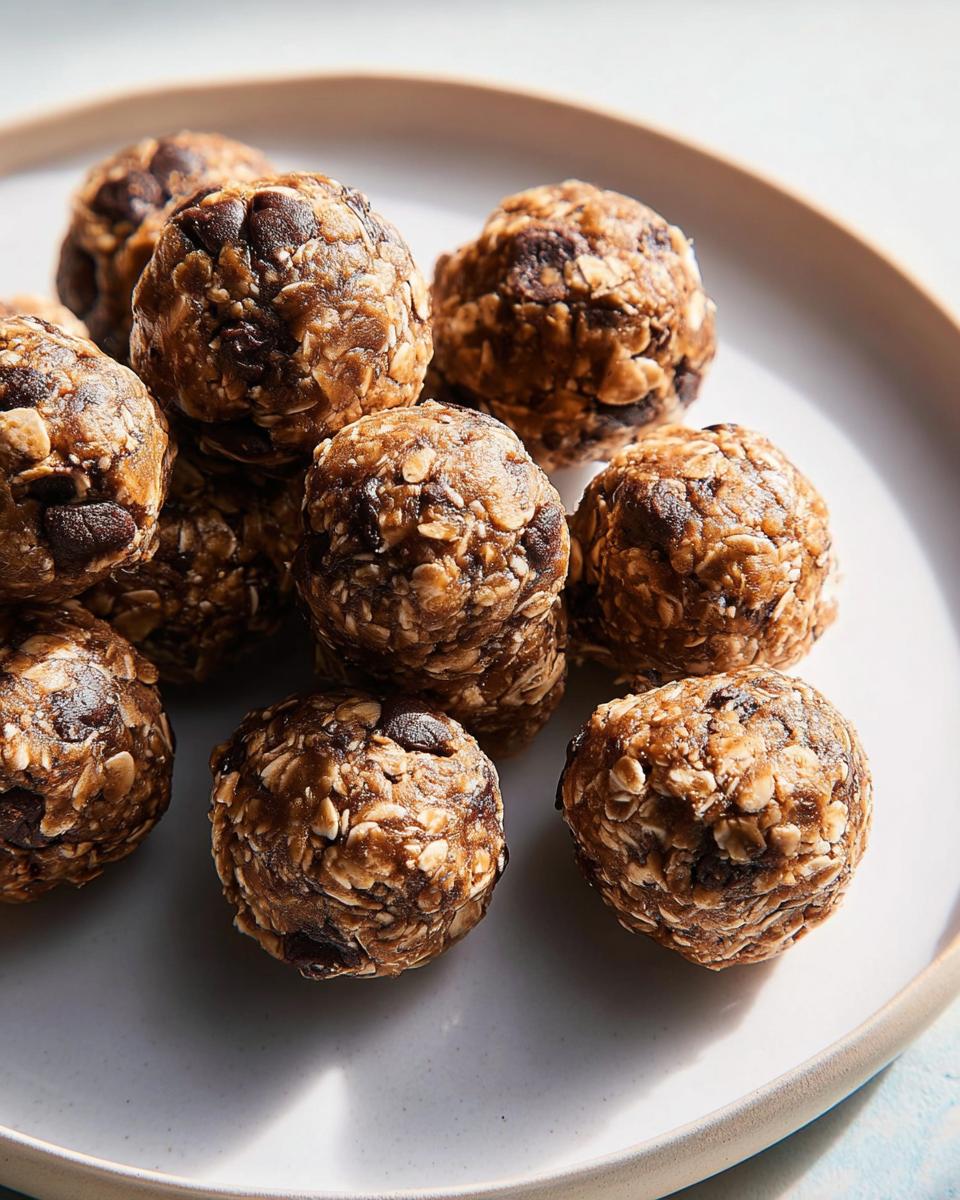 A pile of no-bake chocolate chip energy balls, a perfect addition to breakfast ideas recipes.