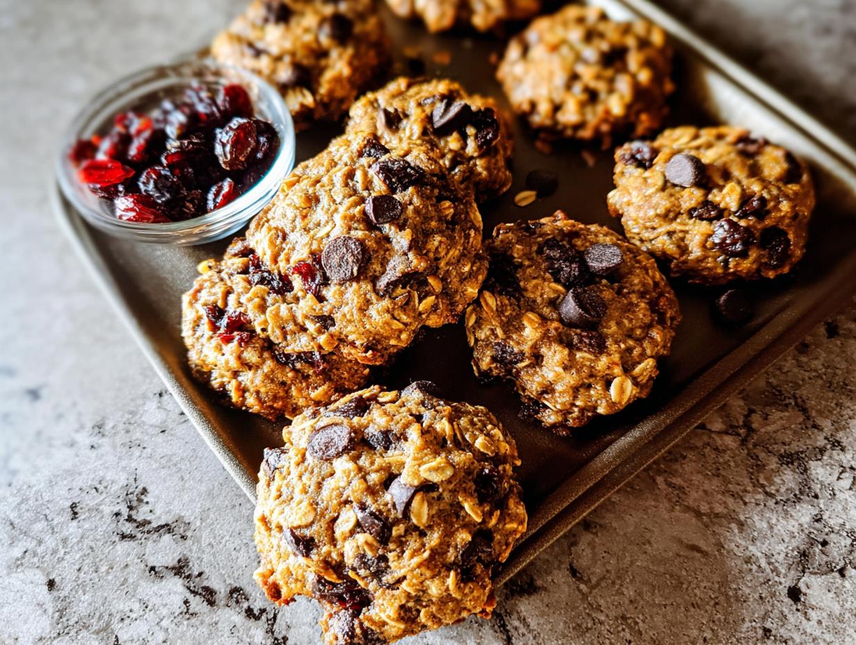 Close-up of freshly baked oatmeal chocolate chip cookies, a perfect addition to breakfast ideas recipes in 20 minutes.