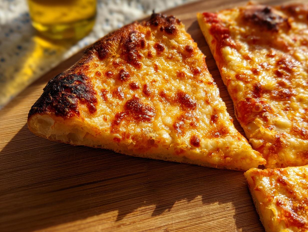 Close-up of three slices of cheese pizza, featuring melted golden cheese and a crispy crust, perfect for pizza night recipes.
