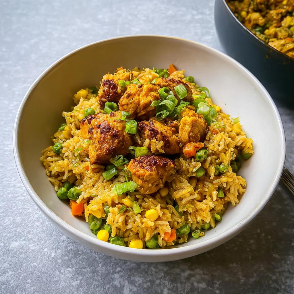 A delicious chicken and vegetable rice bowl, perfect for quick weeknight meals.