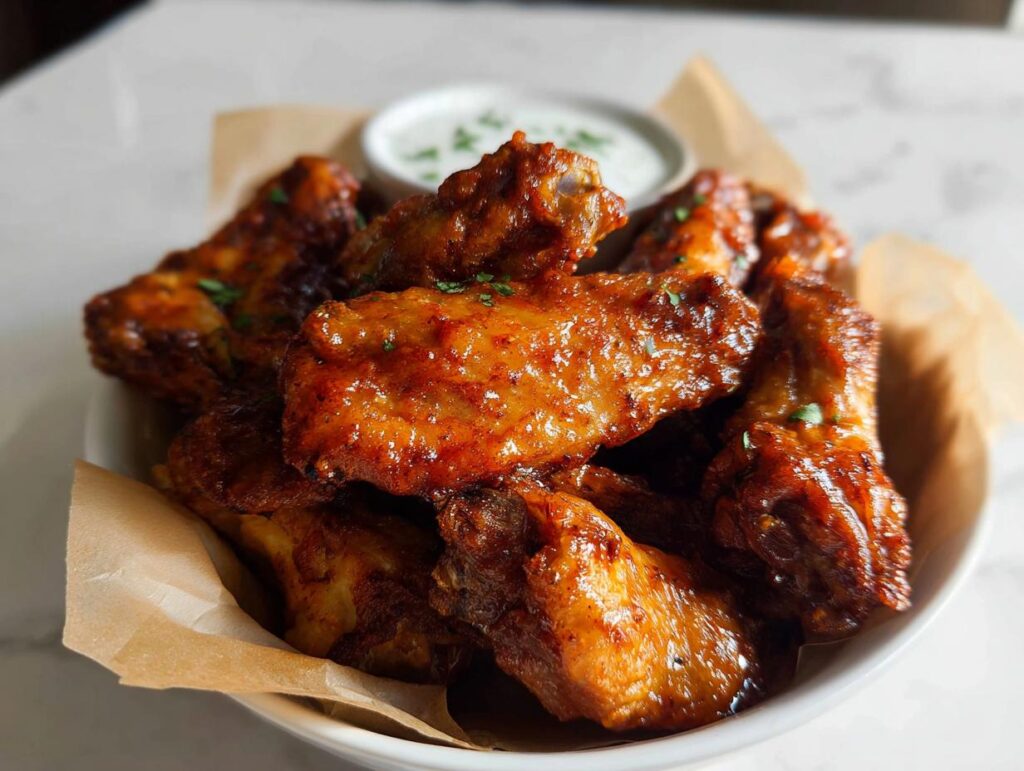 A bowl of glossy, glazed chicken wings, a perfect quick recipe for weeknights.