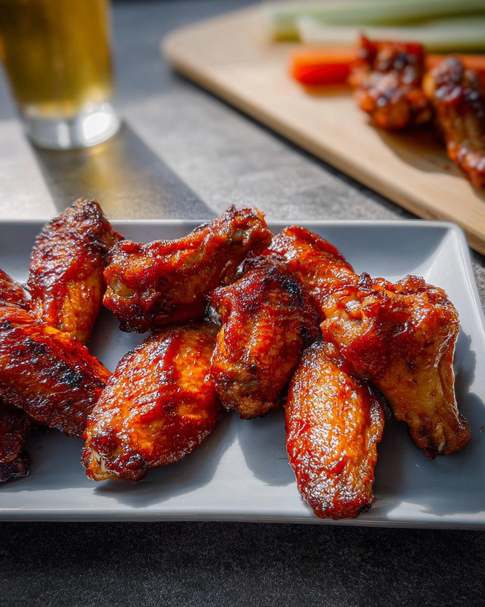 A plate of delicious, glossy chicken wings, perfect for any chicken wings recipes.