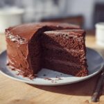 A slice of rich, moist chocolate cake with decadent chocolate frosting, part of 7-Ingredient Cake Ideas.