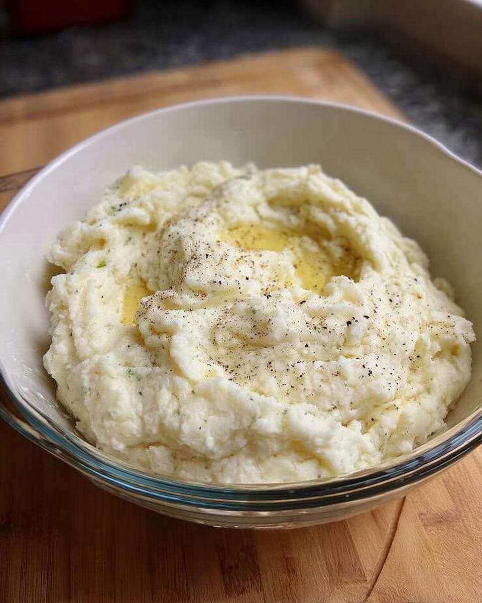 A bowl of fluffy mashed potatoes with melted butter and cracked black pepper, part of a recipe for How to Make Mashed Potatoes Recipes Like a Pro.