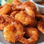 Close-up of a pile of golden-brown, crispy coconut shrimp, a delicious shrimp recipe for busy weeknights.
