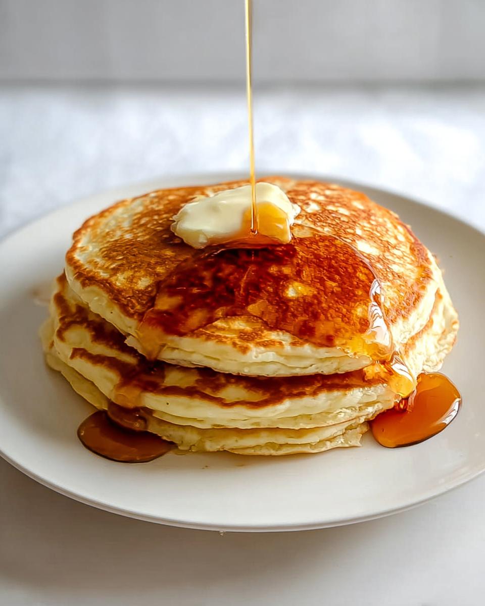 A stack of fluffy pancakes topped with butter and drizzled with syrup, a perfect breakfast idea.