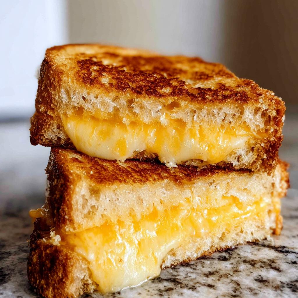 Close-up of a perfectly grilled cheese sandwich, oozing with melted cheddar cheese.