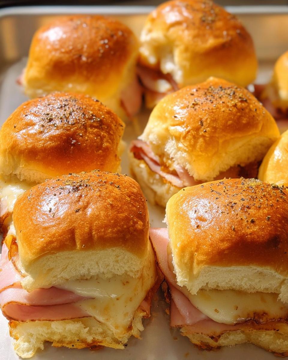 Close-up of delicious ham and cheese sliders, a perfect quick sandwich idea for busy weeknights.