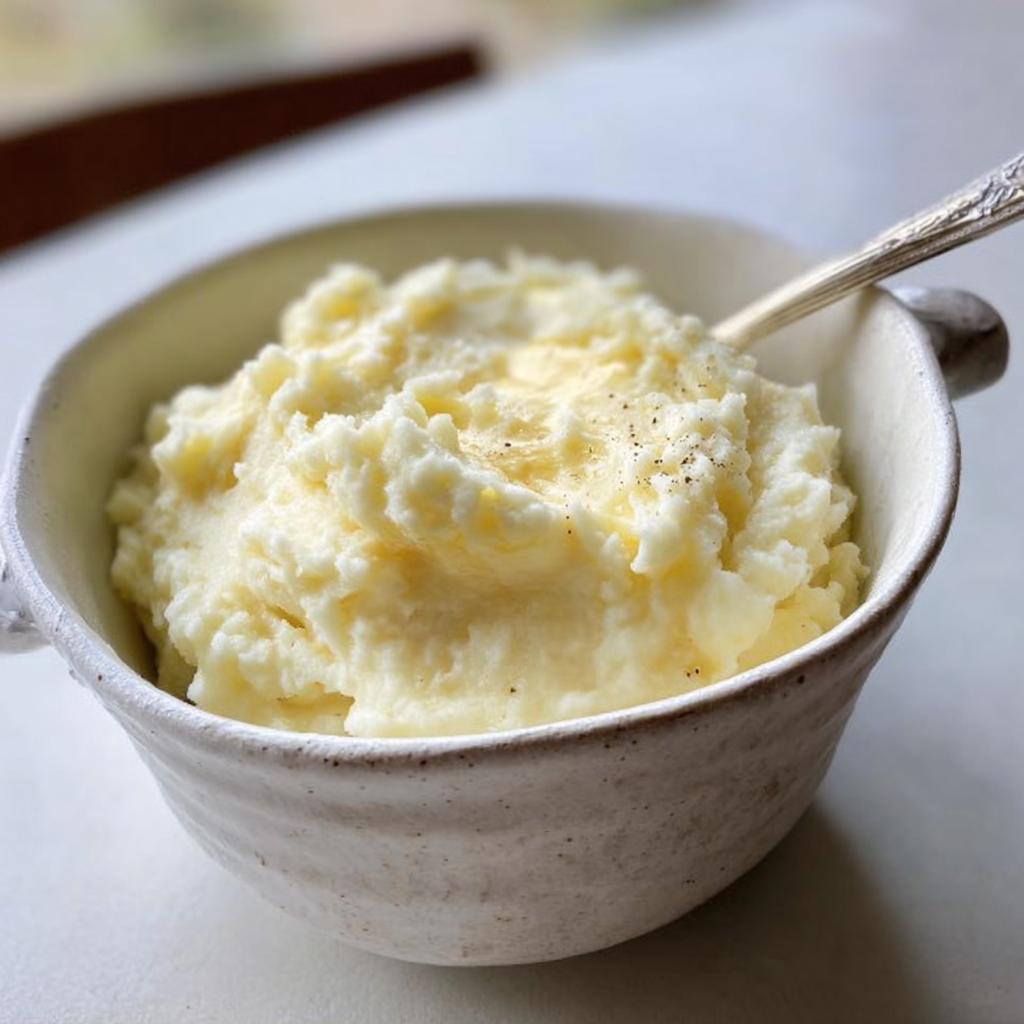 A bowl of creamy mashed potatoes with melted butter and black pepper, perfect for meal prep.