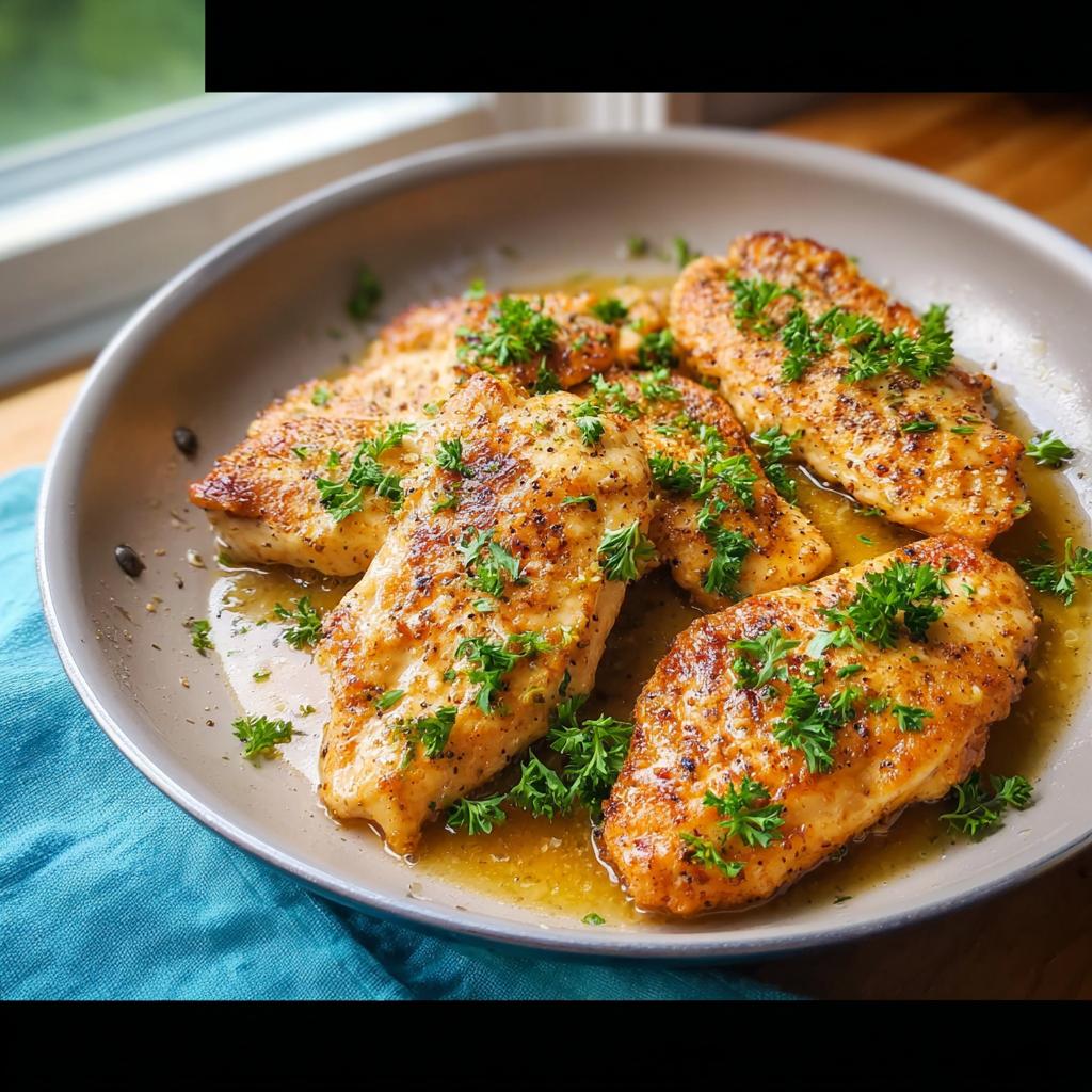 Close-up of pan-seared chicken breasts garnished with parsley, a quick and healthy meal option.