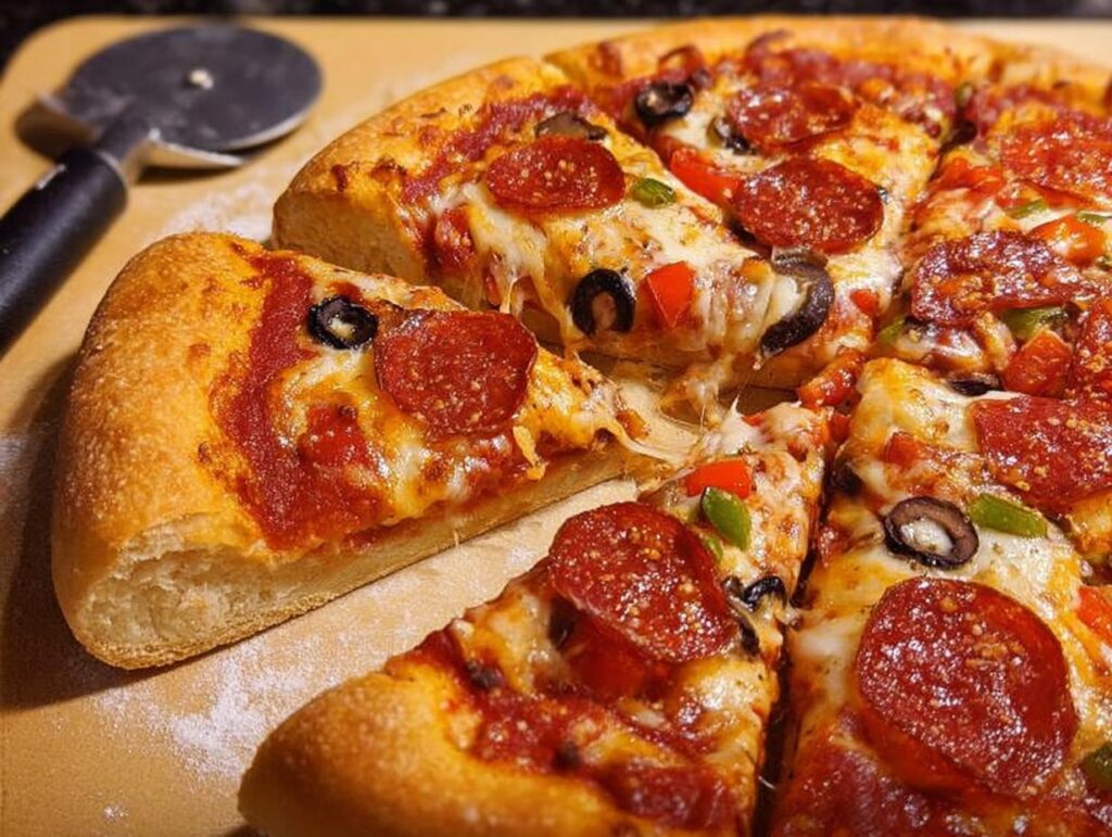 A delicious pepperoni pizza cut into slices, perfect for busy weeknight pizza night recipes.