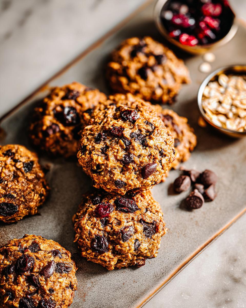 Close-up of quick oatmeal cranberry cookies, perfect for breakfast ideas recipes in 20 minutes.