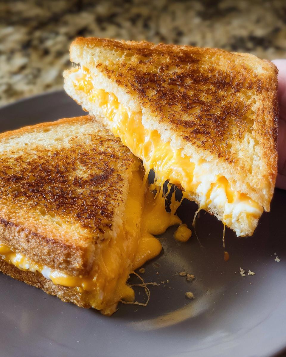 A perfectly grilled cheese sandwich, cut in half, with melted cheese oozing out, showcasing Restaurant-Style Grilled Cheese Recipes at Home.