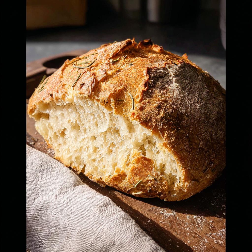A rustic slice of rosemary artisan bread with a golden crust and airy crumb, part of healthy meals recipes.