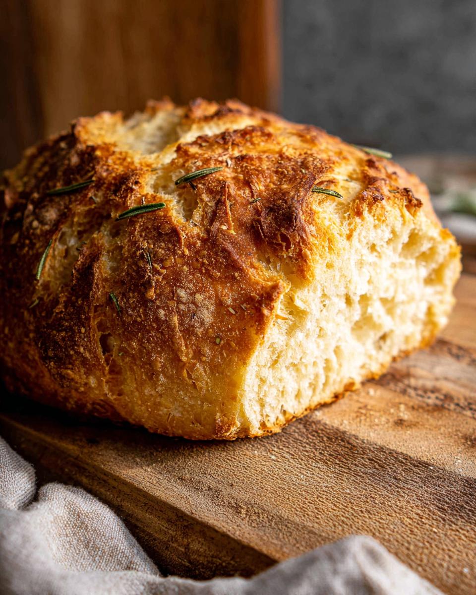A rustic loaf of rosemary bread, baked to golden perfection, part of healthy meals recipes.
