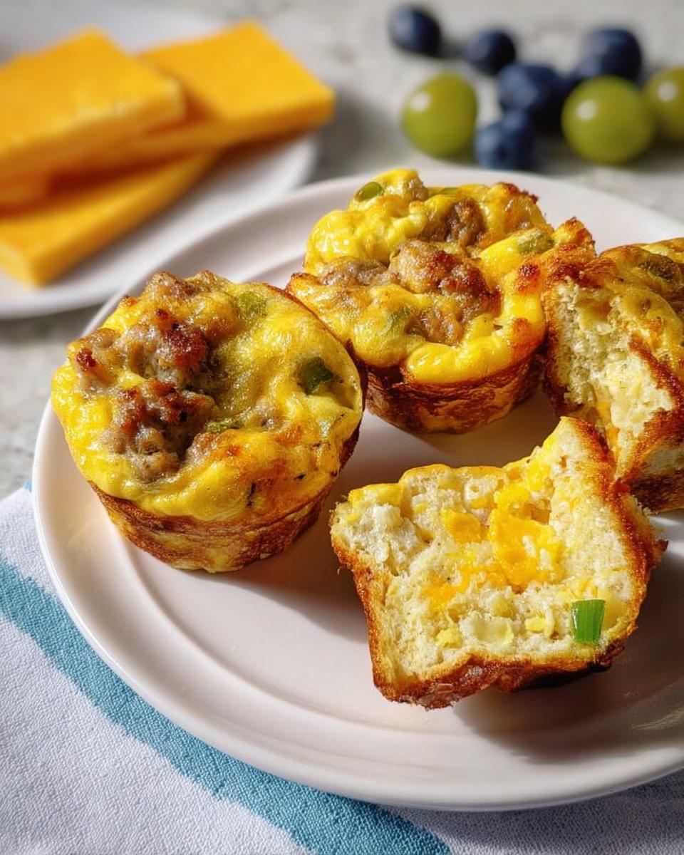 Close-up of sausage and cheese egg muffins, a perfect example of 20-Ingredient Breakfast Ideas Recipes.