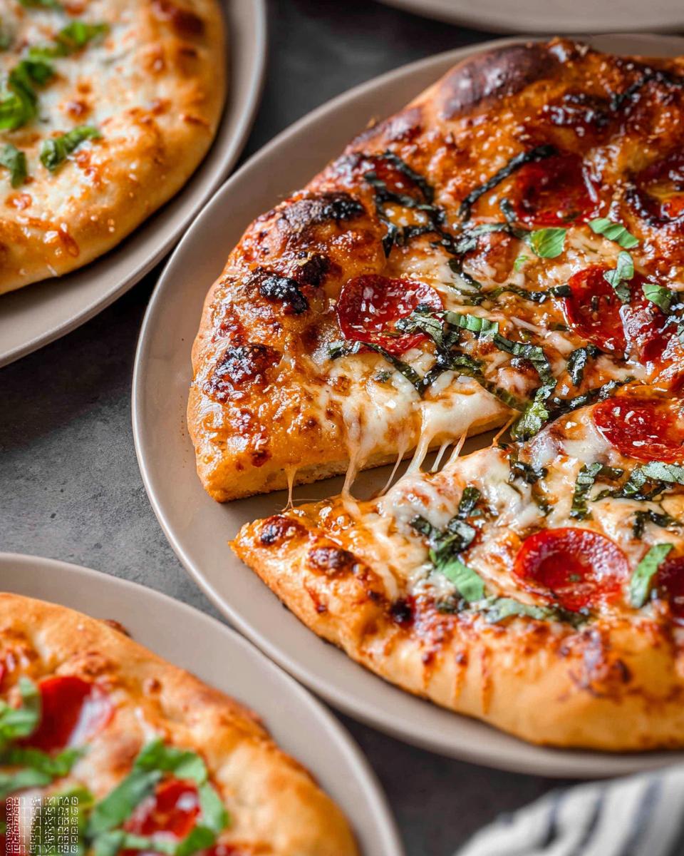 Close-up of a freshly baked pepperoni pizza with melted cheese and basil, perfect for pizza night.