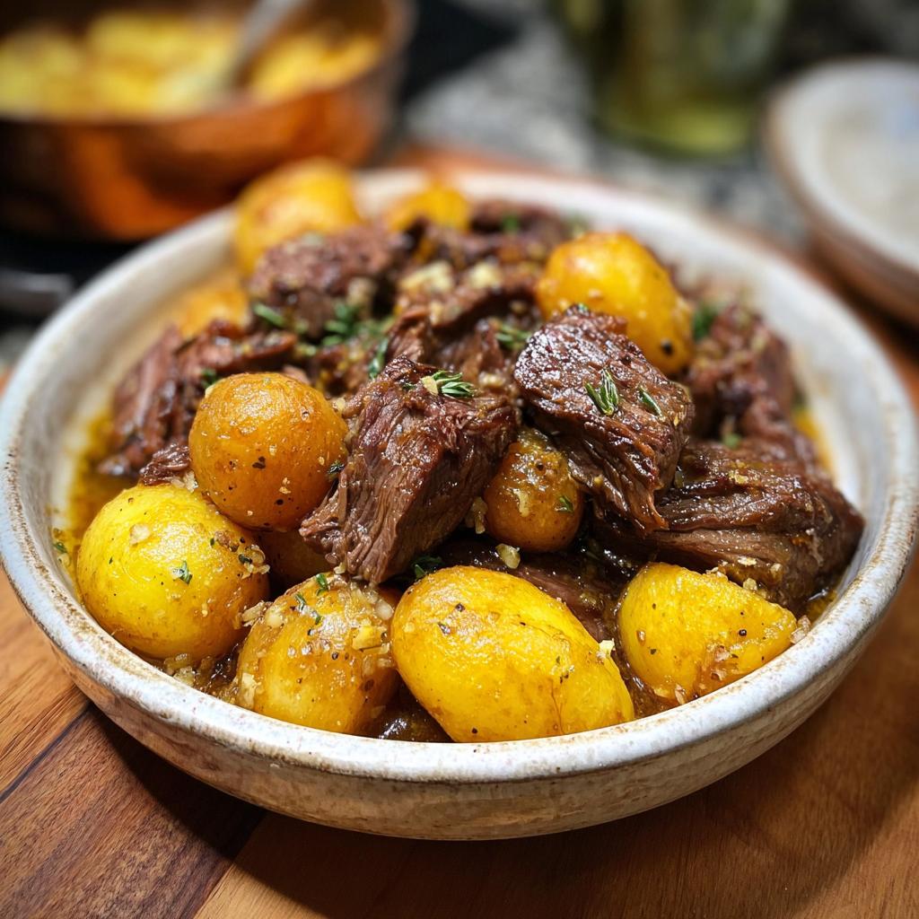 Slow Cooker Garlic Butter Beef with Potatoes - Tasty