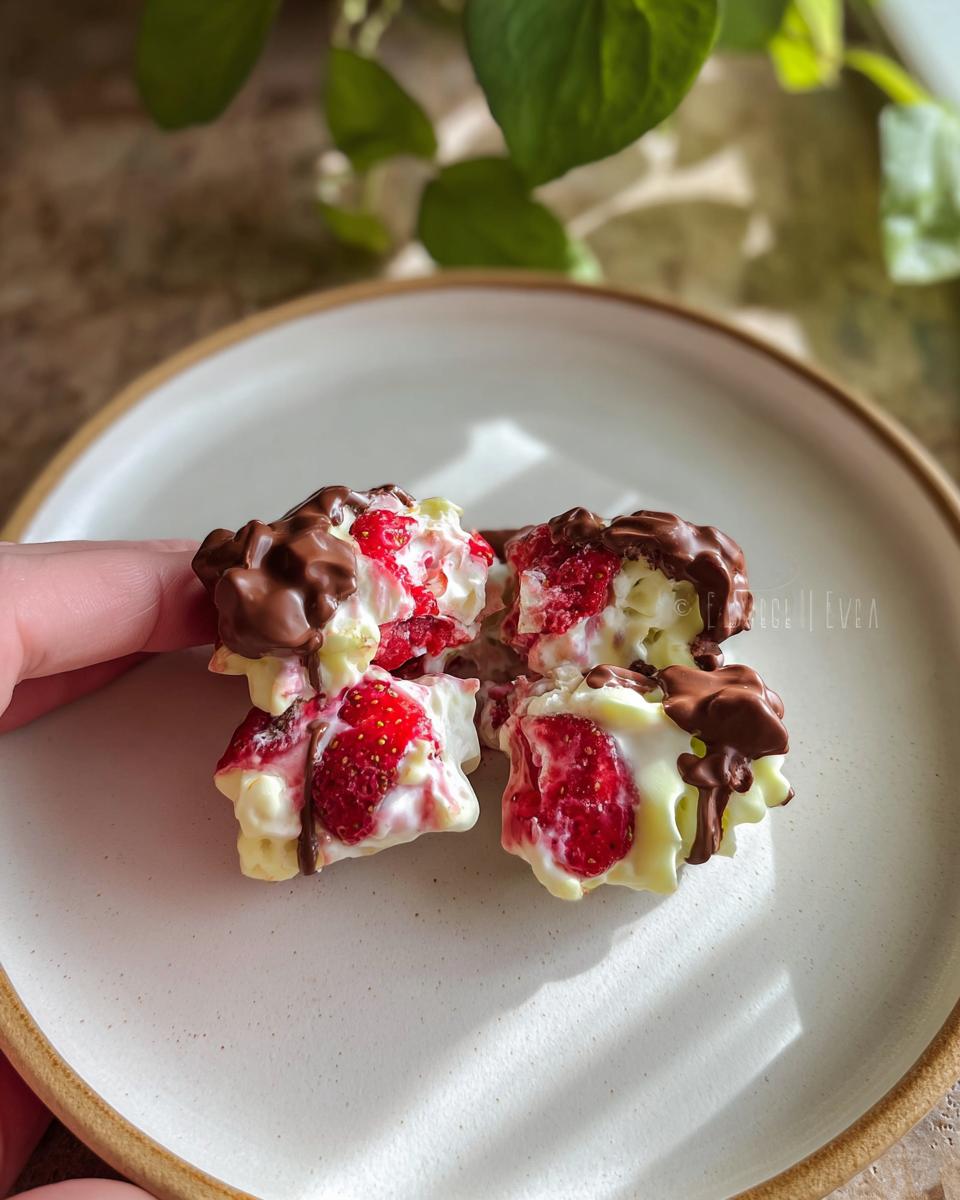 Close-up of delicious chocolate strawberry yogurt clusters, a healthy and easy treat.