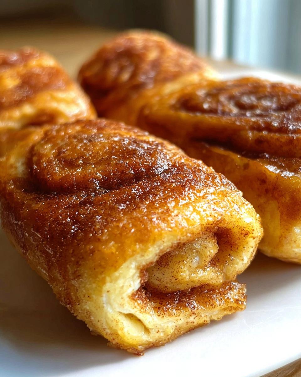 Close-up of delicious Cinnamon Roll French Toast Roll-Ups, showing the gooey cinnamon swirl inside.