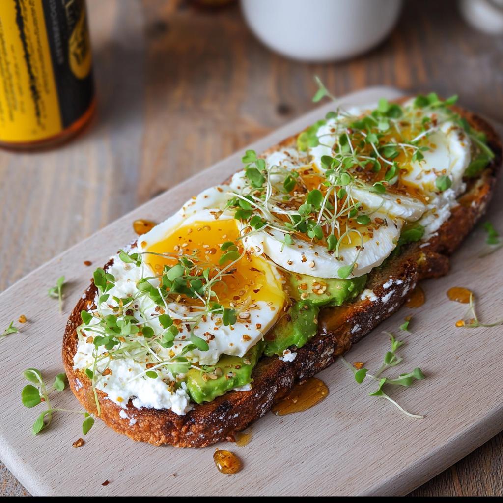 A delicious high-protein breakfast wrap featuring cottage cheese, avocado, and poached eggs, topped with microgreens.