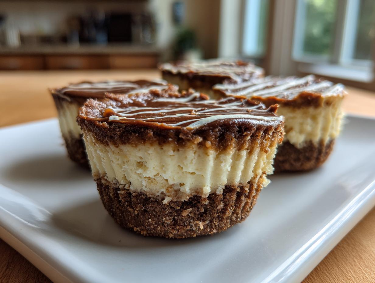 Close-up of no bake cheesecake cups with chocolate drizzle, perfect for Fourth of July desserts.