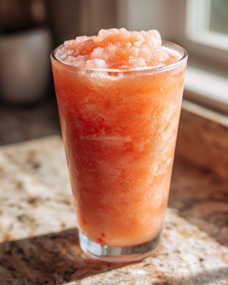 A tall glass filled with a frosty Peach Recipes With Iced Tea Slush, perfect for a hot afternoon.